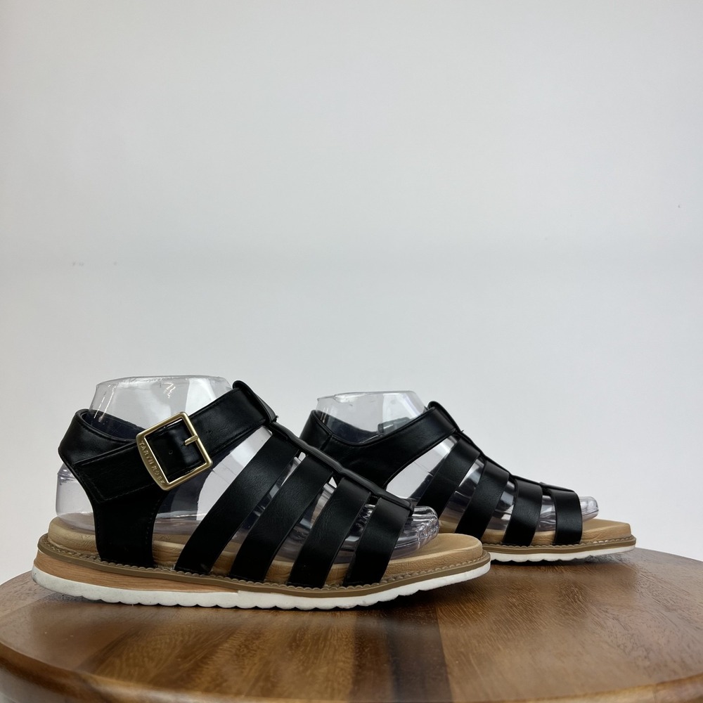 Womens Taryn Rose Glady Black Faux Leather Stappy Gladiator Sandals Size 7 M GUC